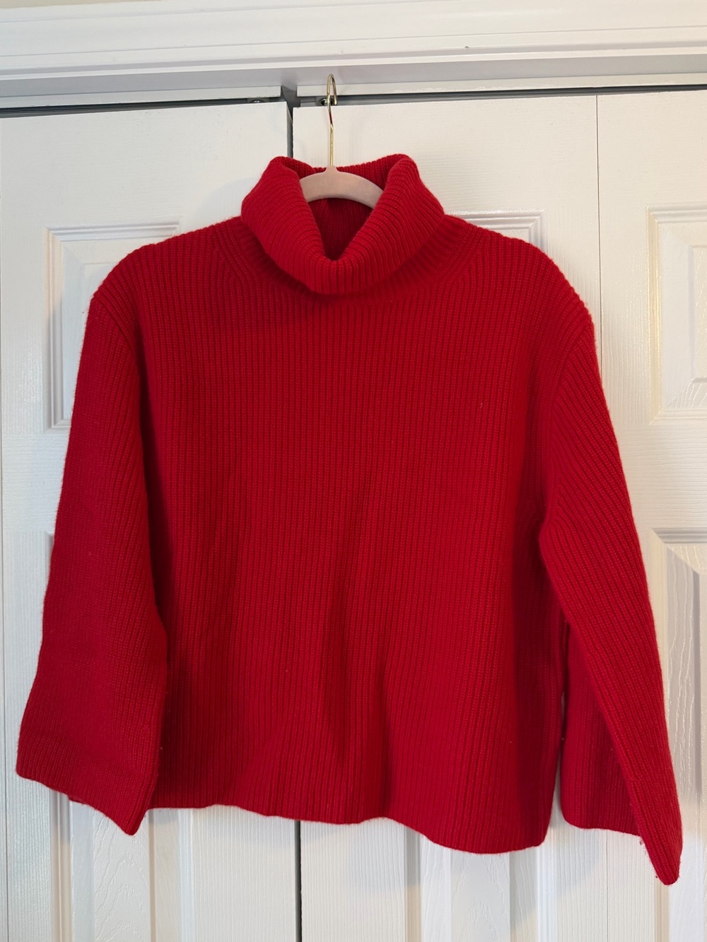 J. Crew Wool/Cashmere Red Ribbed Turtle Neck Sweater
